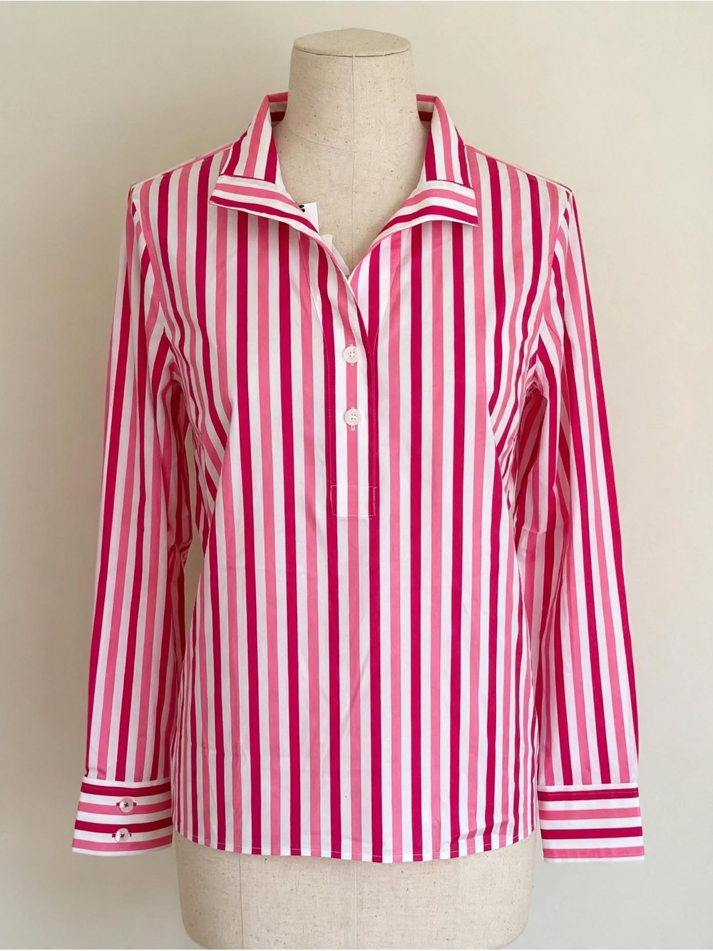 Talbots NWT Non-Iron Shirt XL Pink Fuchsia White Stripe Long Sleeve Tunic
